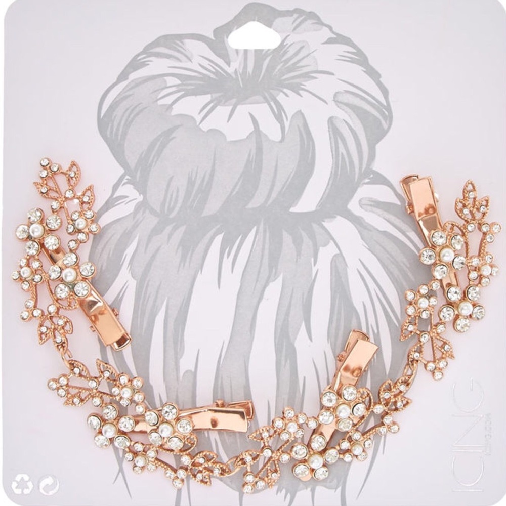 Icing Rose Gold Tone Faux Crystal Pearl Hair Swag
